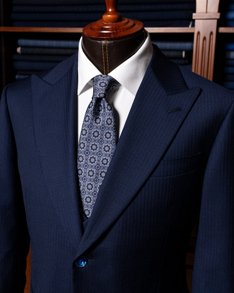 Abito Bernini Spinato Blu Navy con Gilet