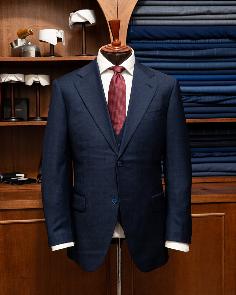 Giotto Blue Suit with Red Micro Checks and Vest