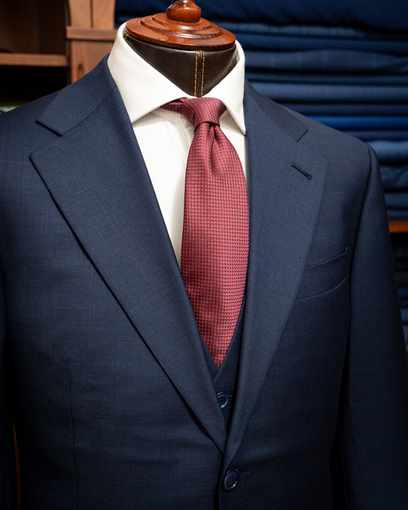 Giotto Blue Suit with Red Micro Checks and Vest