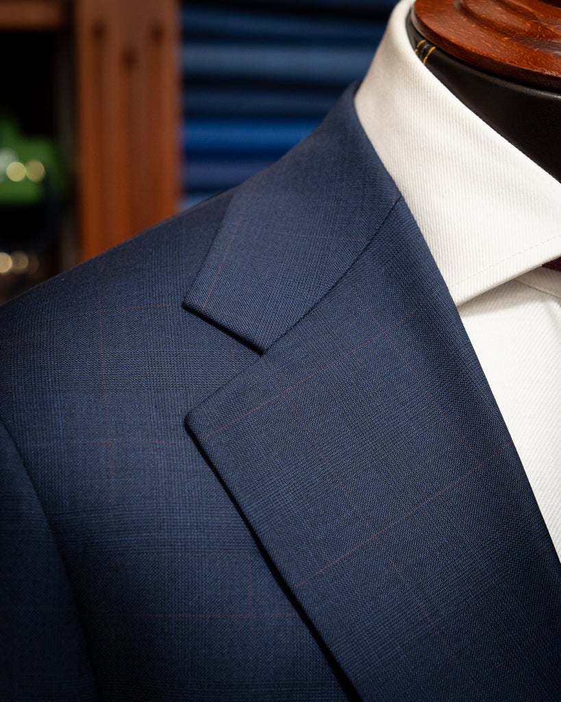 Giotto Blue Suit with Red Micro Checks and Vest
