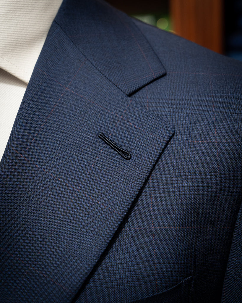 Giotto Blue Suit with Red Micro Checks and Vest