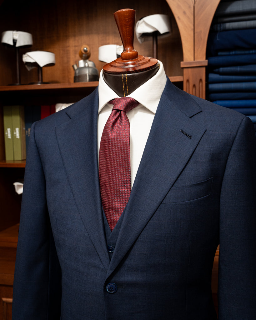 Giotto Blue Suit with Red Micro Checks and Vest