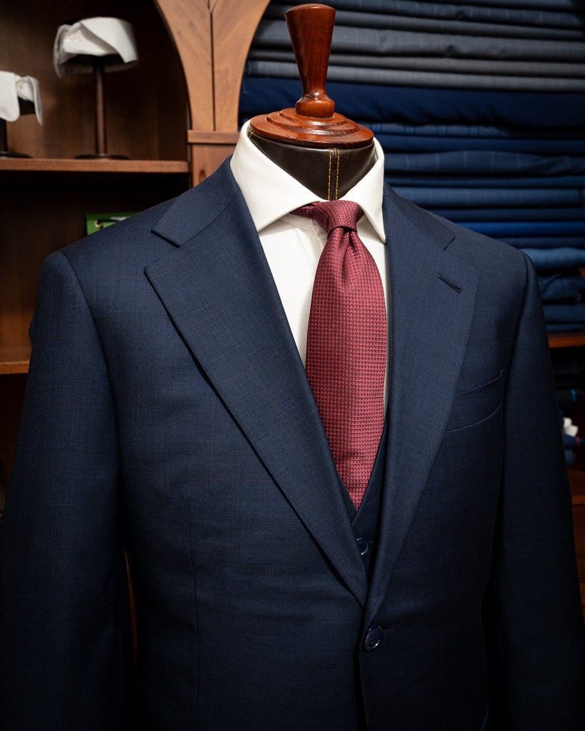 Giotto Blue Suit with Red Micro Checks and Vest