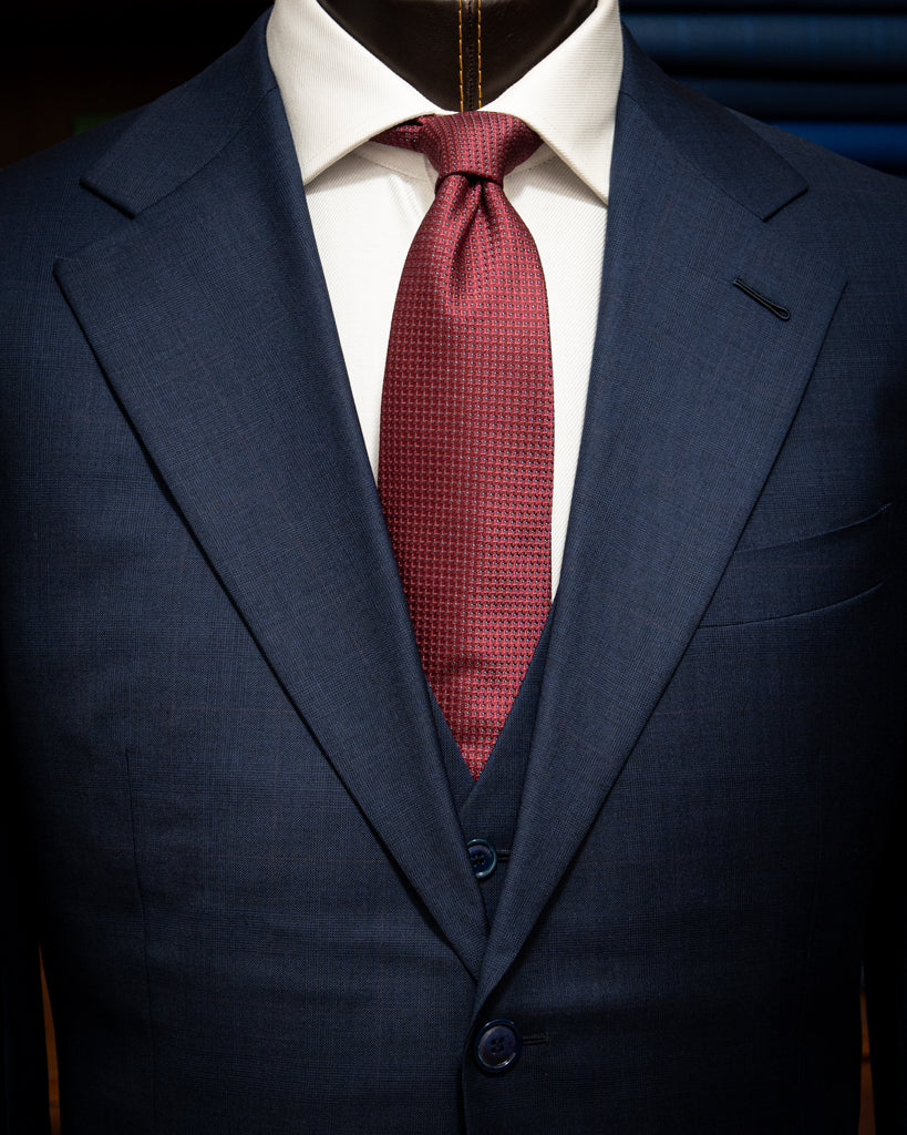 Giotto Blue Suit with Red Micro Checks and Vest