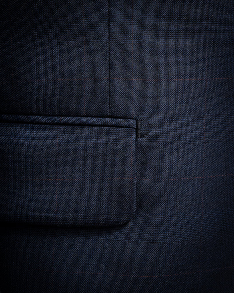 Giotto Blue Suit with Red Micro Checks and Vest