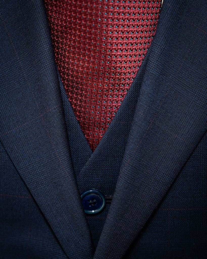 Giotto Blue Suit with Red Micro Checks and Vest
