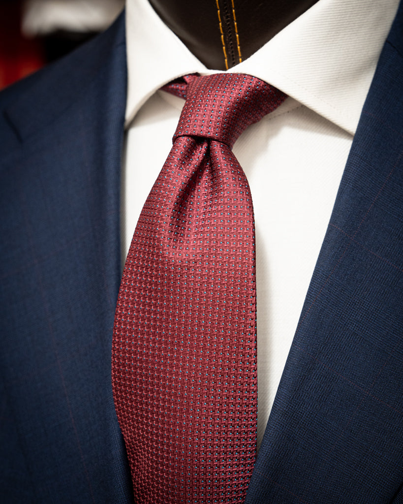 Giotto Blue Suit with Red Micro Checks and Vest
