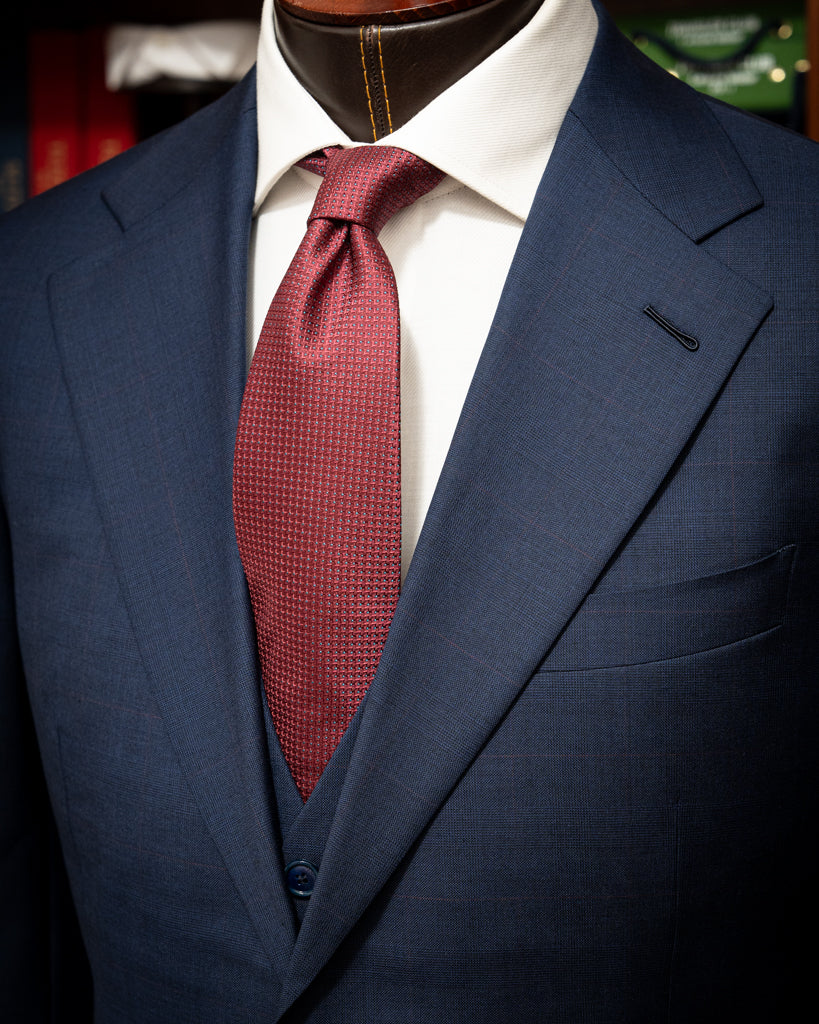 Giotto Blue Suit with Red Micro Checks and Vest