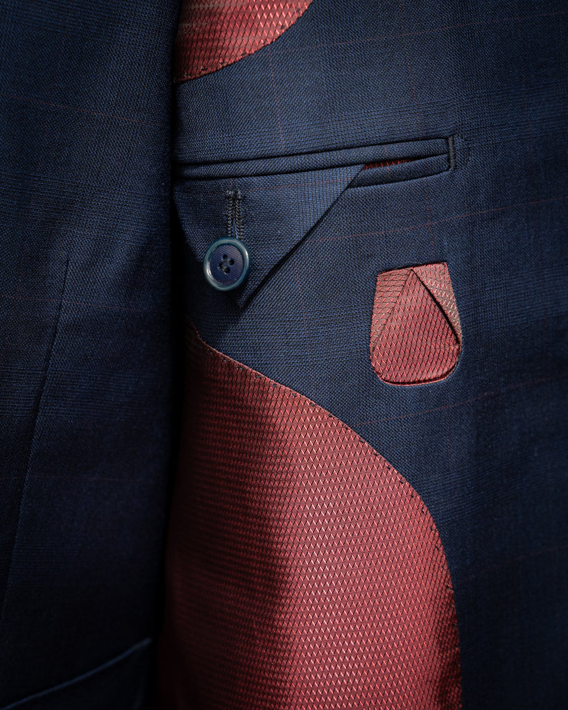 Giotto Blue Suit with Red Micro Checks and Vest