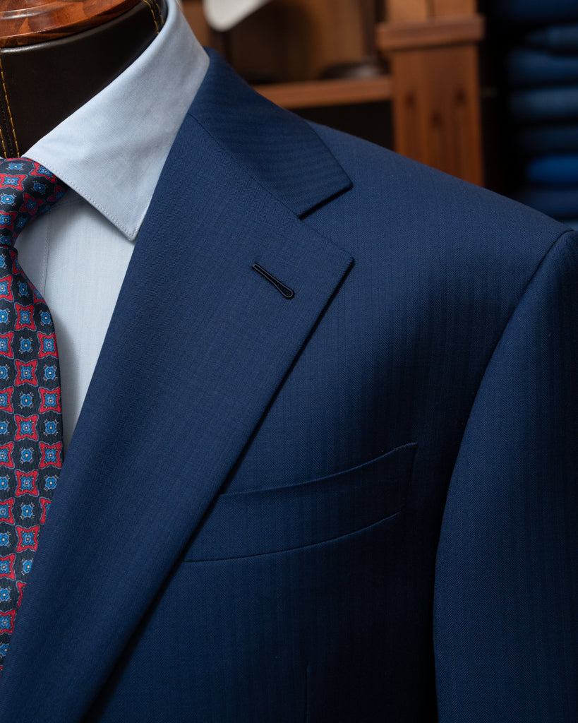 Giotto Light Blue Herringbone Suit with Vest