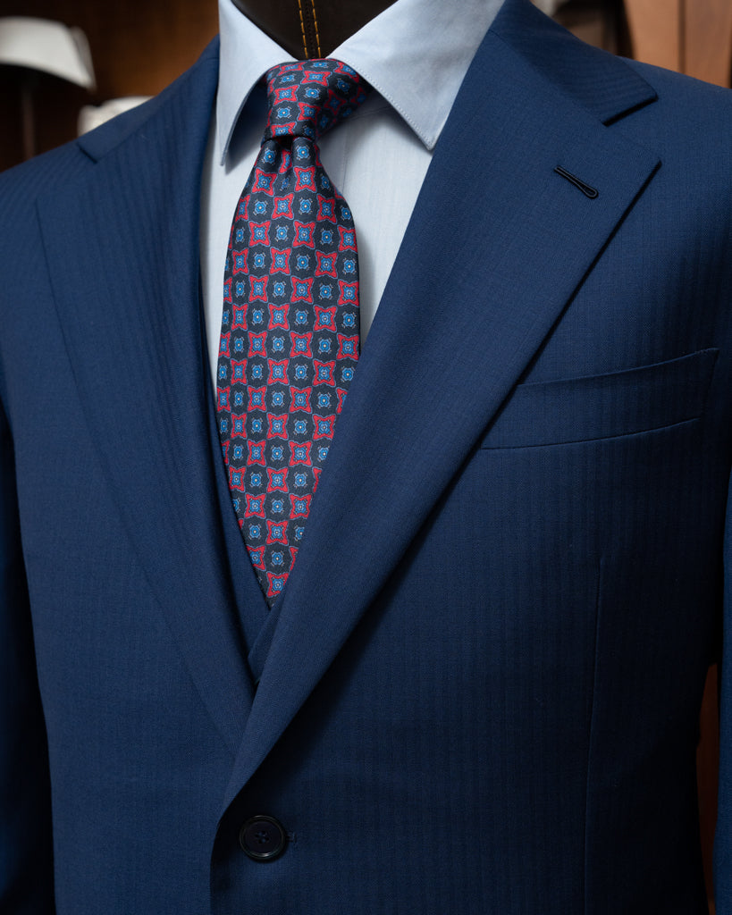 Giotto Light Blue Herringbone Suit with Vest