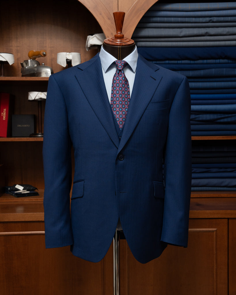 Abito Giotto Blu Chiaro Spinato con Gilet