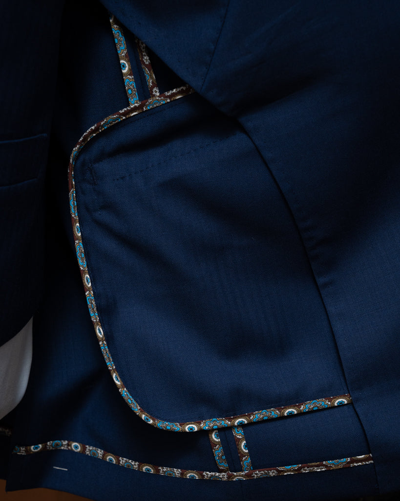 Giotto Light Blue Herringbone Suit with Vest
