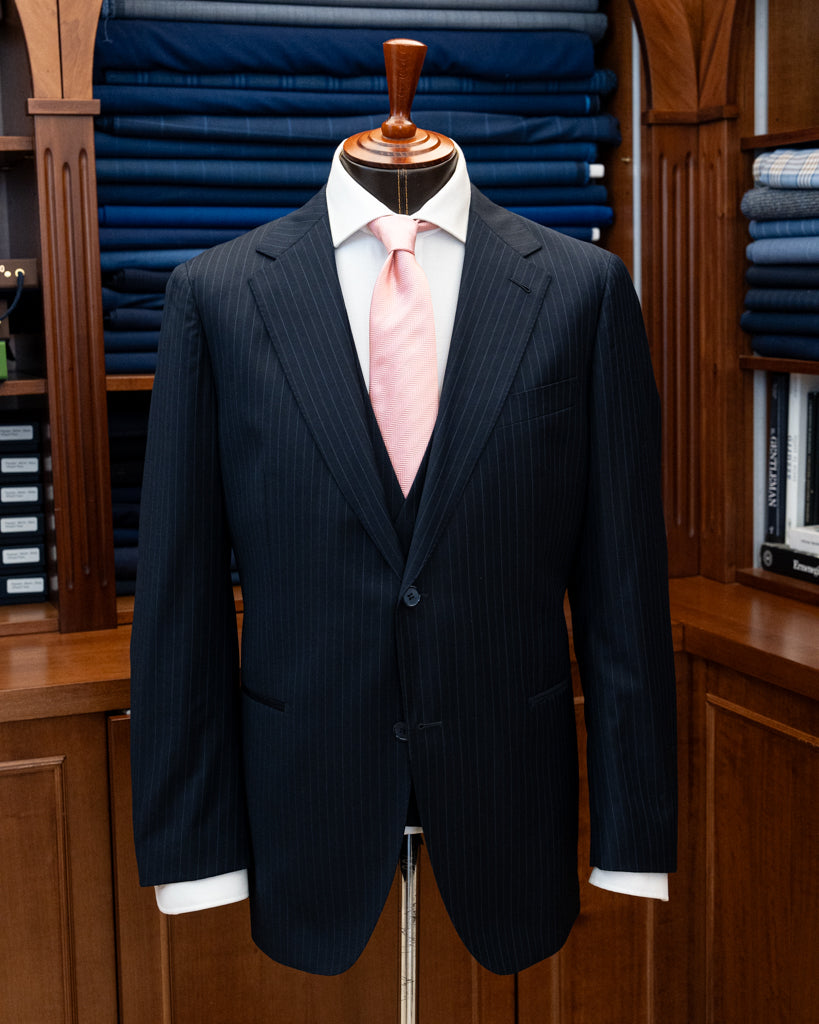 Abito Giotto Gessato Blu con Riga Azzurra e Gilet