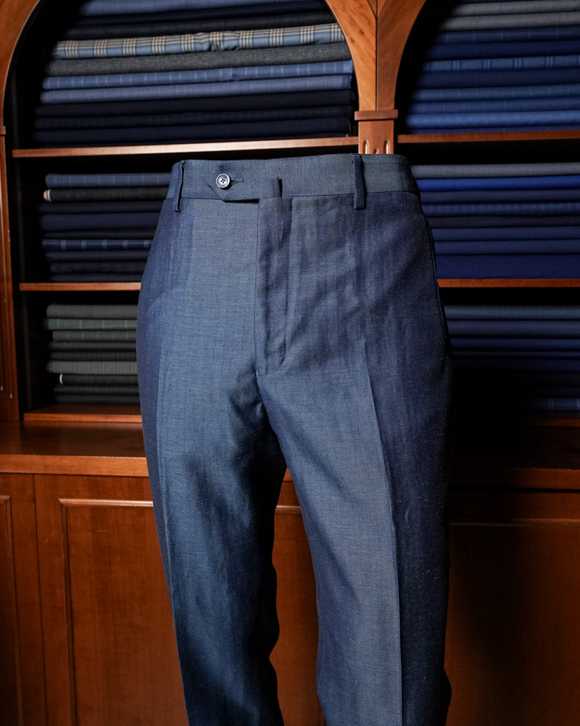 Abito Giotto Lino Blu Spinato con Gilet