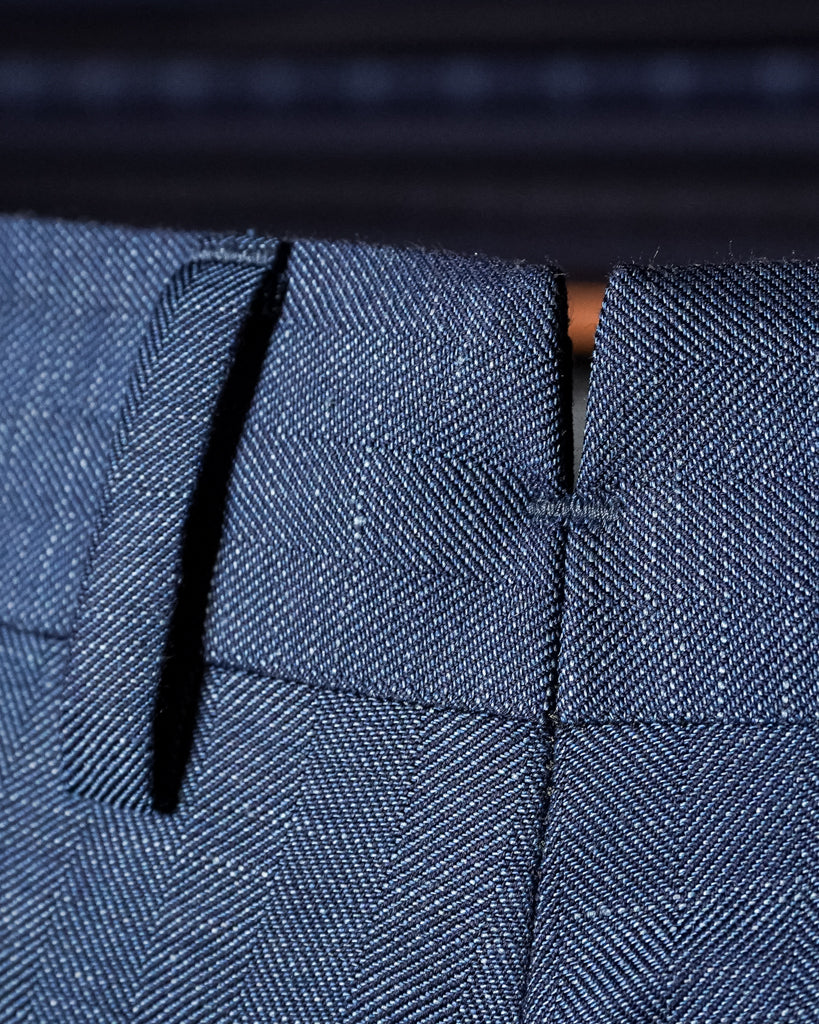 Abito Giotto Lino Blu Spinato con Gilet
