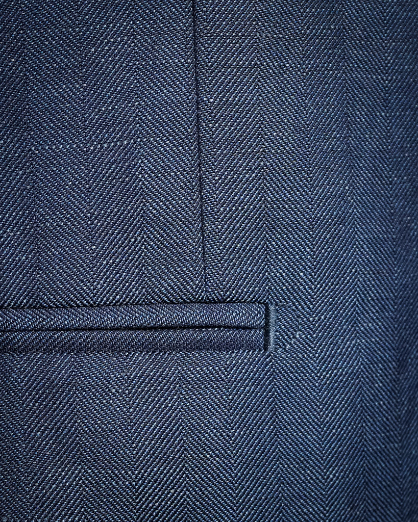 Abito Giotto Lino Blu Spinato con Gilet
