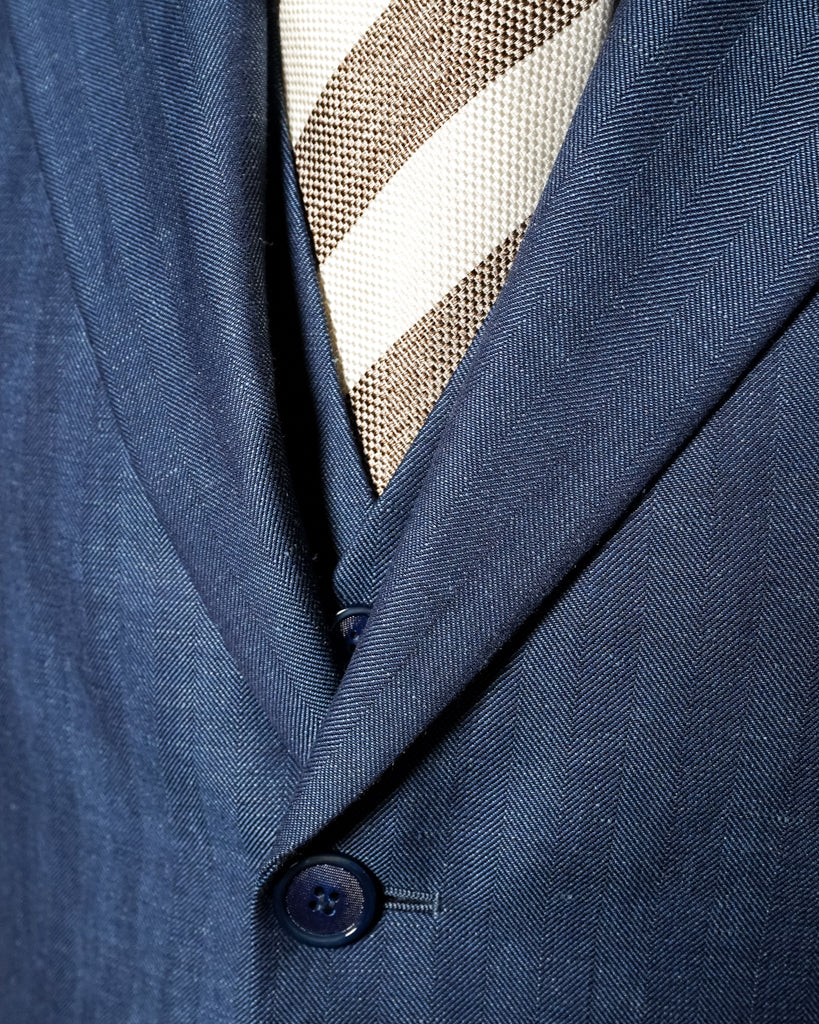 Abito Giotto Lino Blu Spinato con Gilet