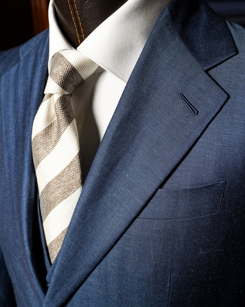 Abito Giotto Lino Blu Spinato con Gilet