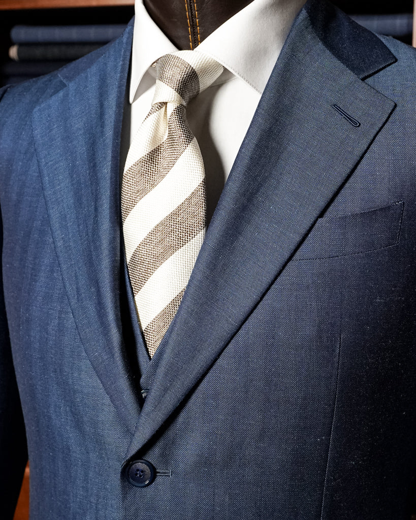 Abito Giotto Lino Blu Spinato con Gilet