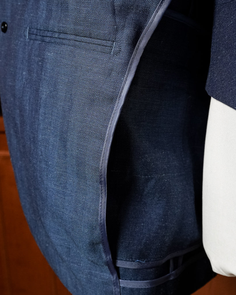 Abito Giotto Lino Blu Spinato con Gilet