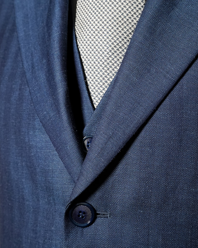 Abito Giotto Lino Blu Spinato con Gilet
