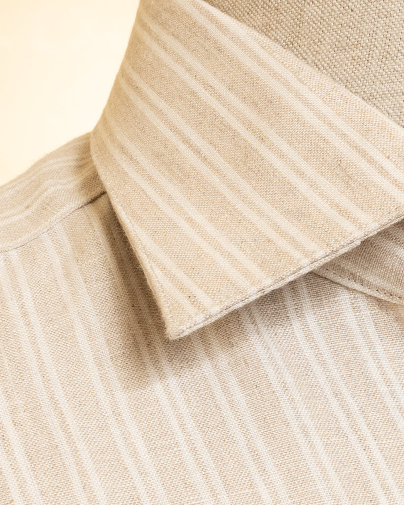 Sand Beige Melange Shirt with Stripes