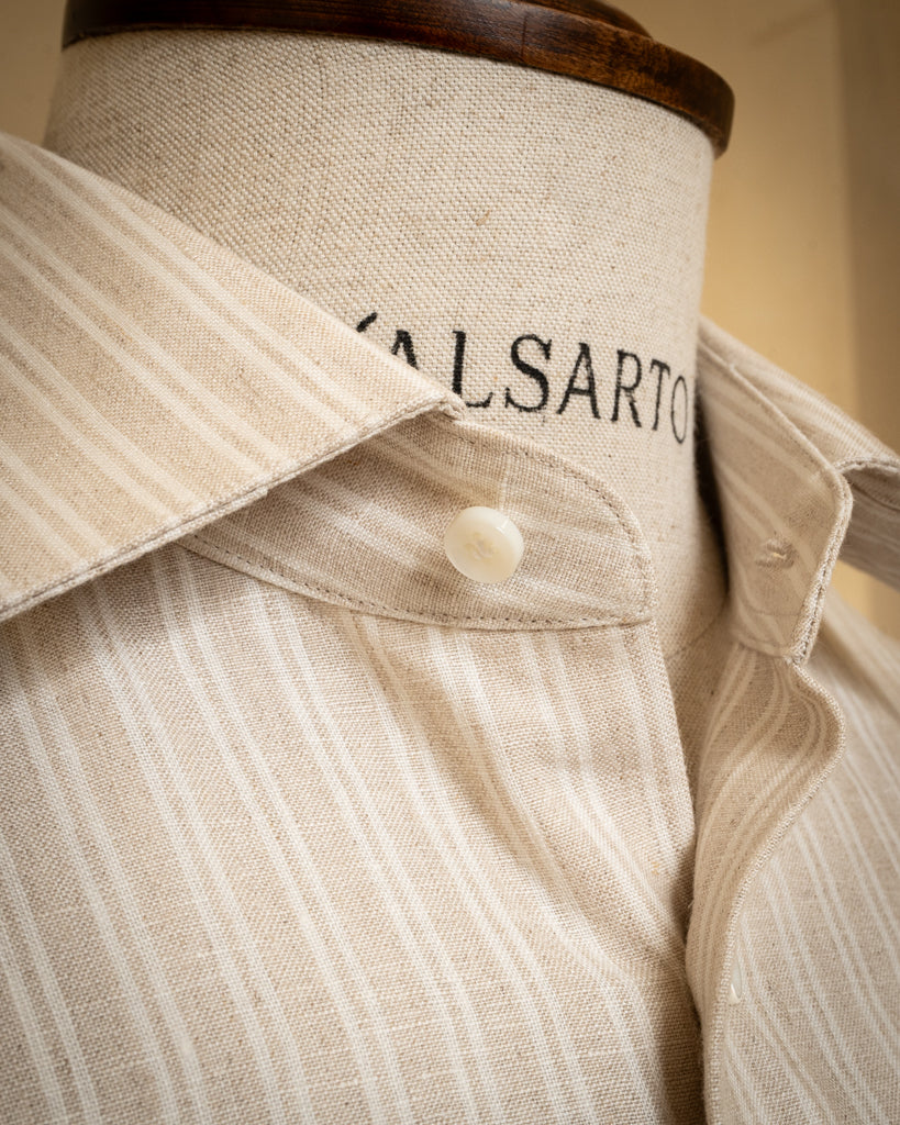 Sand Beige Melange Shirt with Stripes