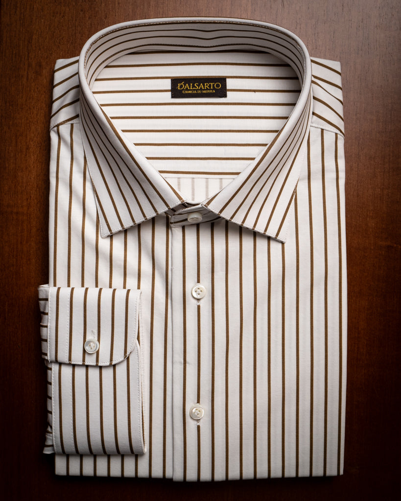 Camicia Bianca Bacchettata Marrone