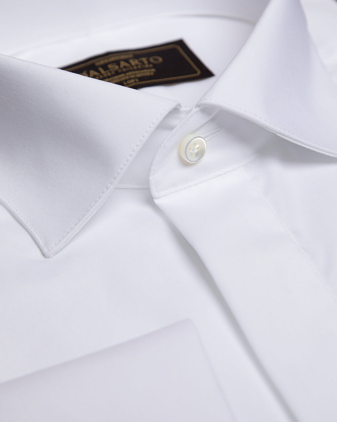Camicia Bianca Smoking con Abbottonatura Coperta e Polso Gemello