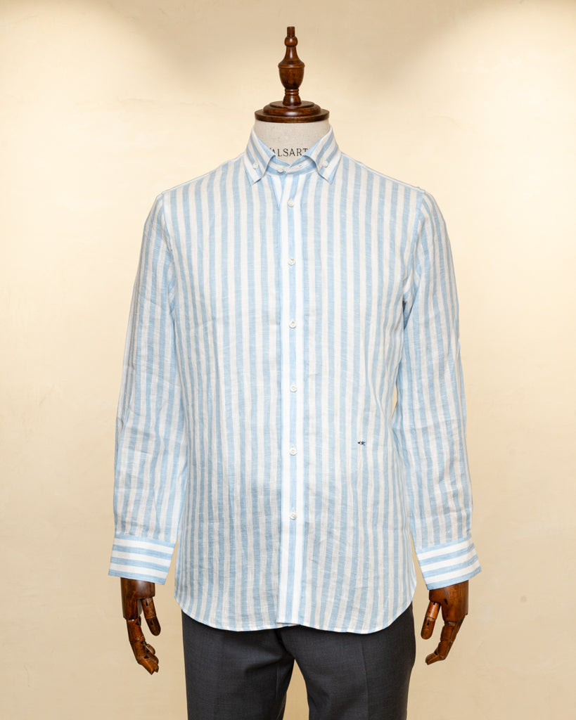 Camicia Button Down Bacchettata Azzurra Stretch