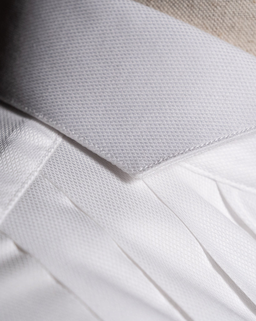 White Piqué Formal Shirt with Pleats