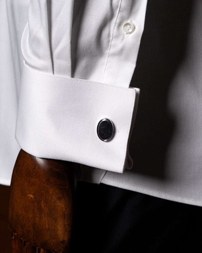 White Piqué Formal Shirt with Pleats