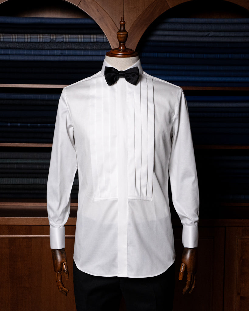 Camicia Cerimonia Bianco Piquè con Plissé