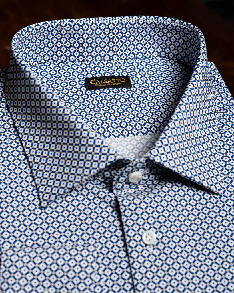 Camicia Micro-geometria a contrasto Bianco e Blu