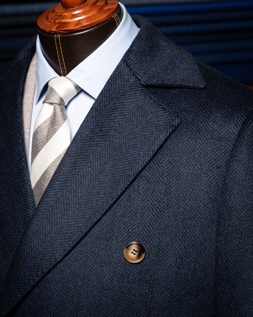 Cappotto Blu Scuro Spinato Lana Cashmere