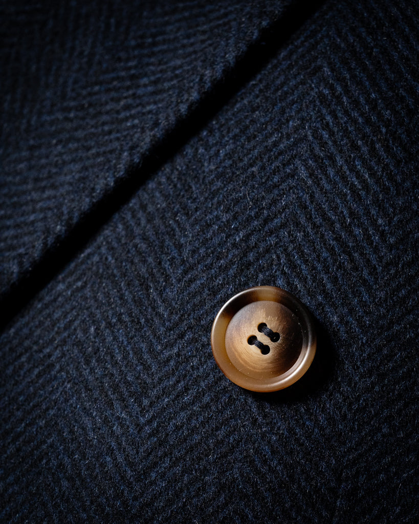 Cappotto Blu Scuro Spinato Lana Cashmere