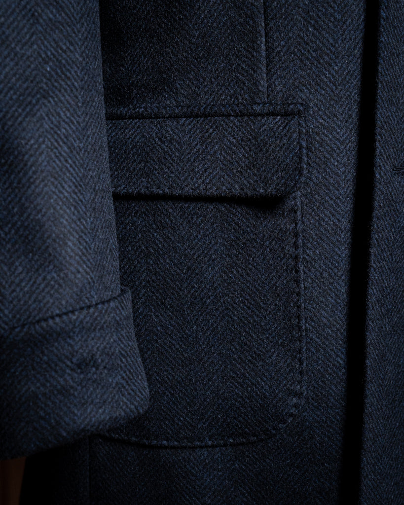 Cappotto Blu Scuro Spinato Lana Cashmere