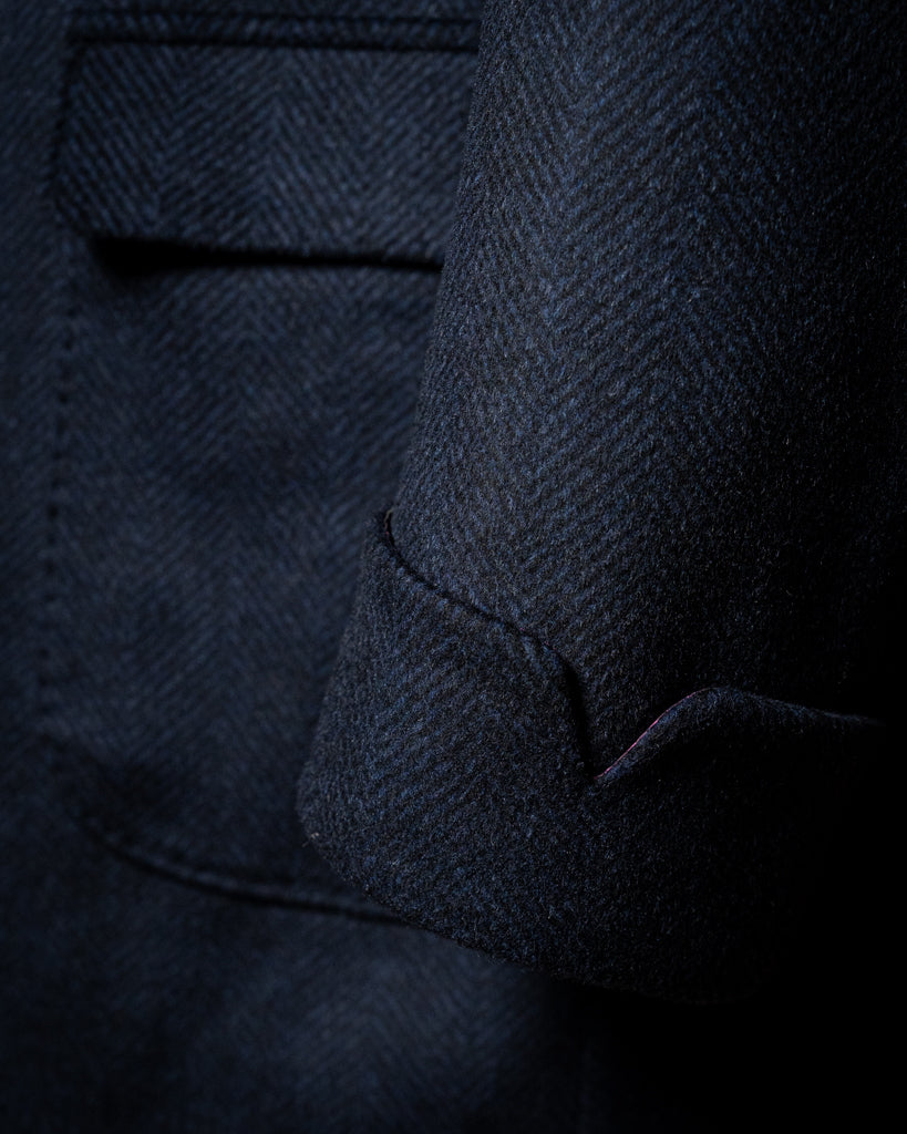 Cappotto Blu Scuro Spinato Lana Cashmere