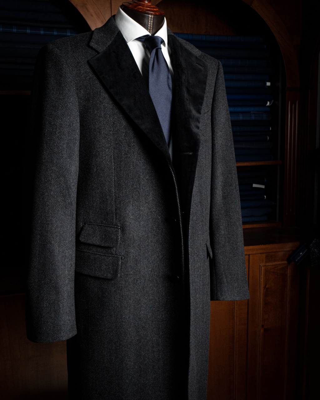 Brunelleschi Grey Herringbone Wool and Cashmere Coat