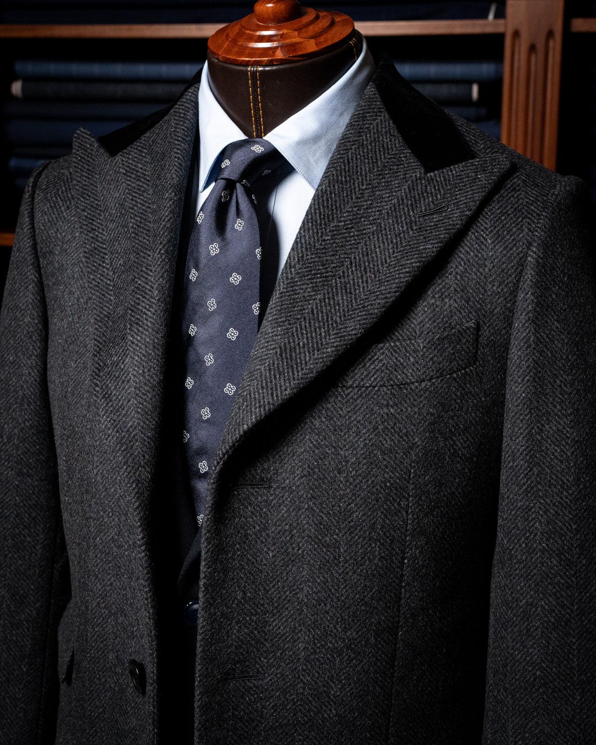 Cappotto Mantegna Spinato Grigio Lana e Cashmere