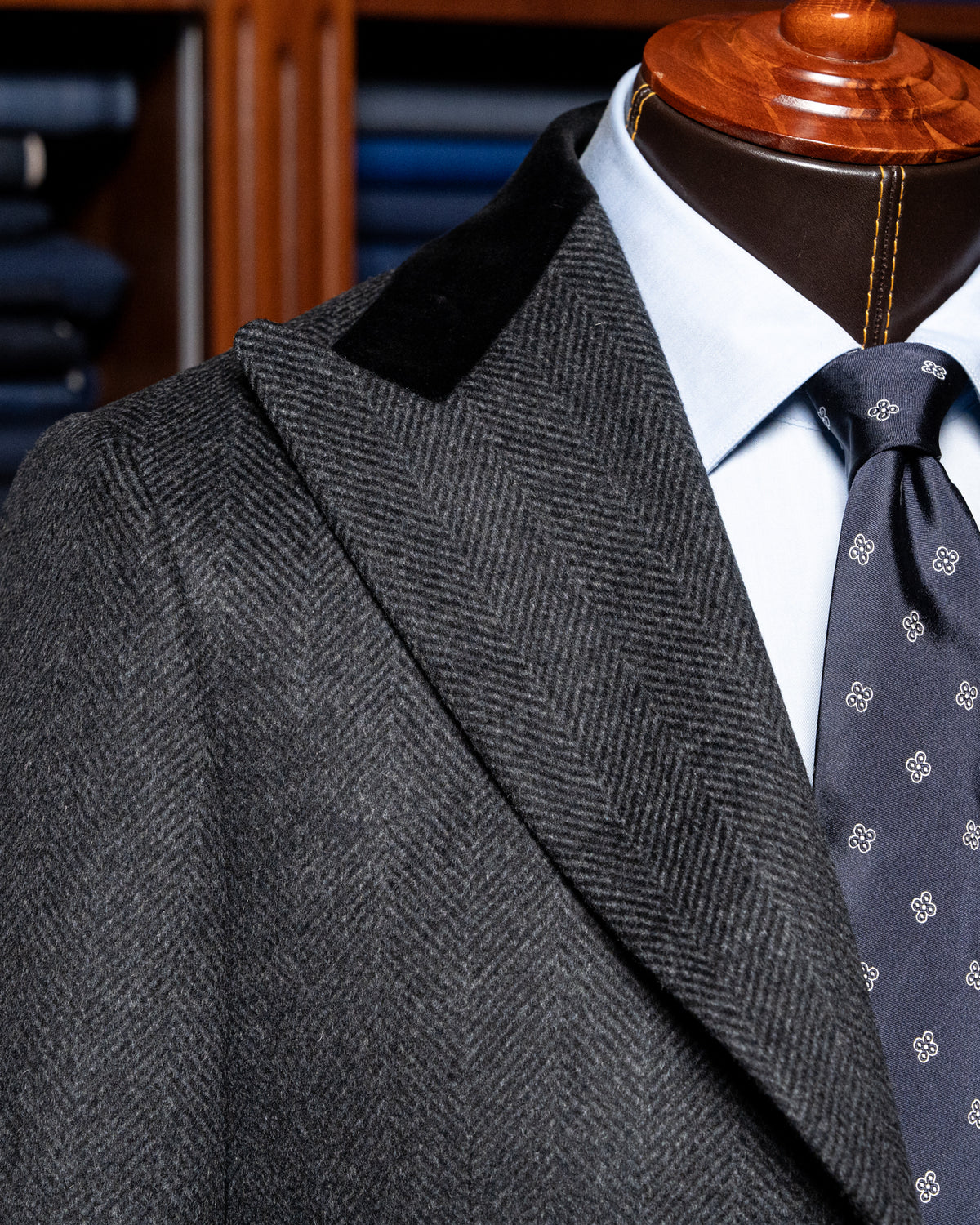 Cappotto Mantegna Spinato Grigio Lana e Cashmere