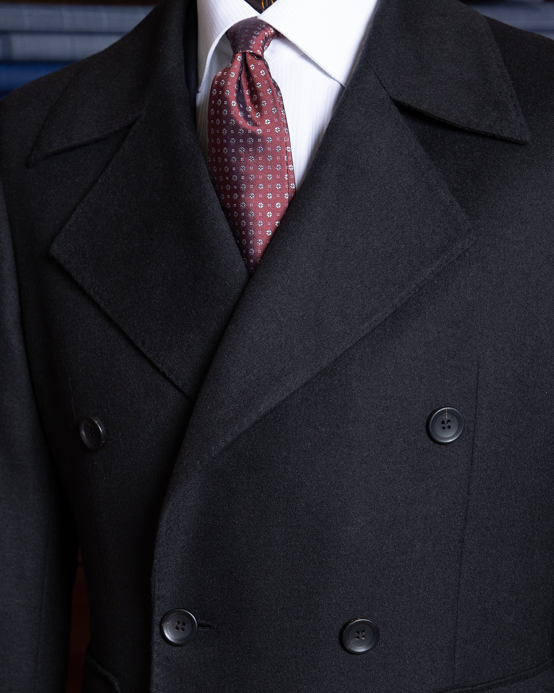 Cappotto Ulster Nero Cashmere Lana Seta