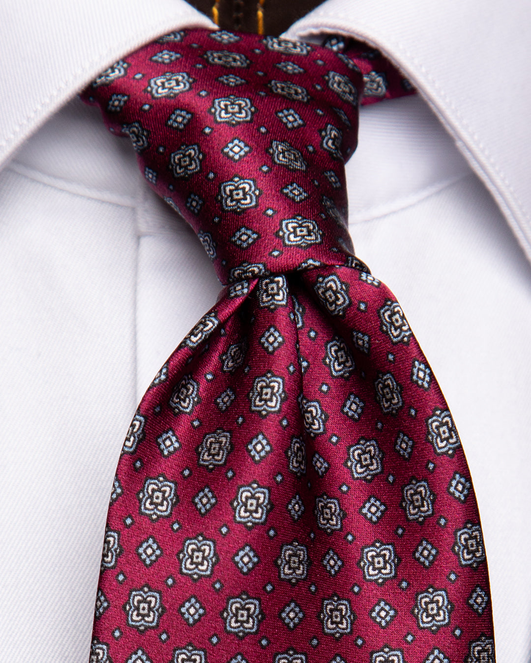 Bordeaux Tie with Grey Floral Pattern