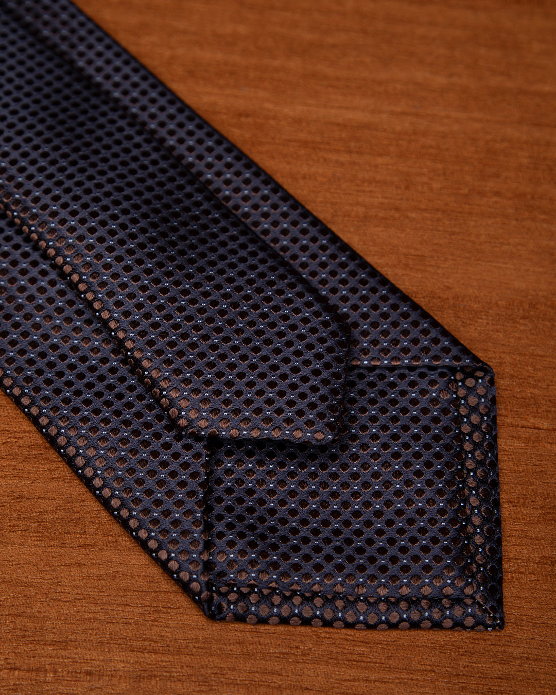 Midnight Blue Jacquard Tie with Coffee Brown Microcircles and Light Blue Dots