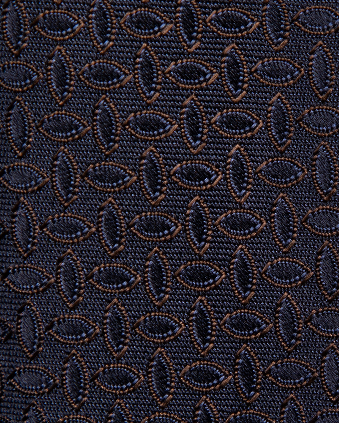 Cravatta Jacquard Blu Notte Con Motivo Ellittico Marrone Caffè