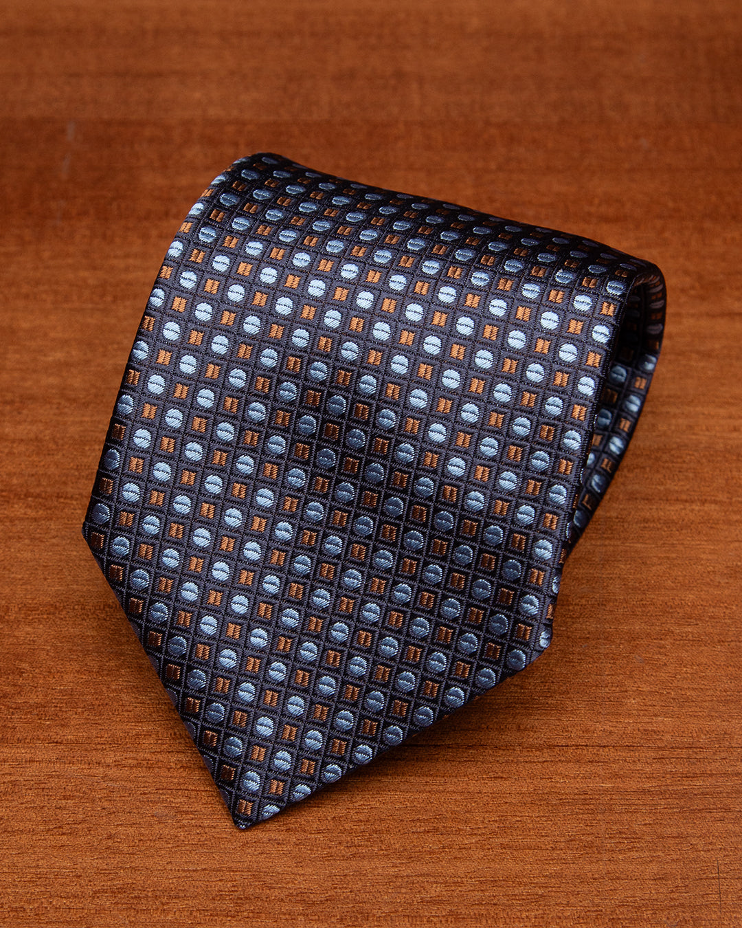 Cravatta Blu Quadri e Cerchi Arancio e Azzurro