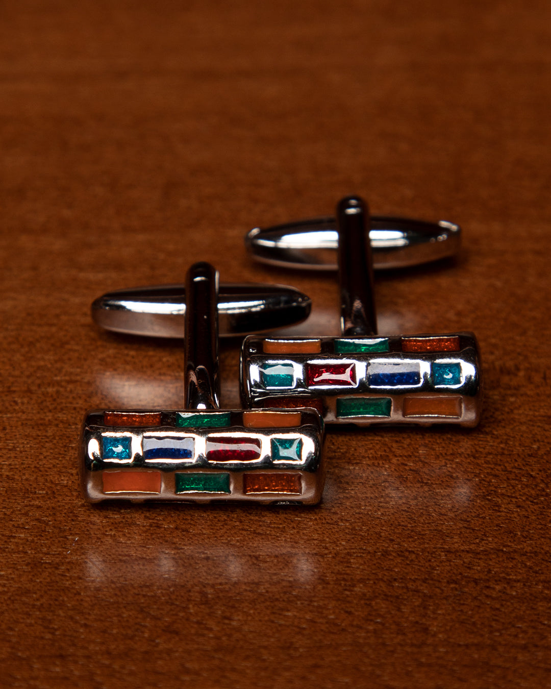 Gemelli Color Argento con Rettangoli Multicolori