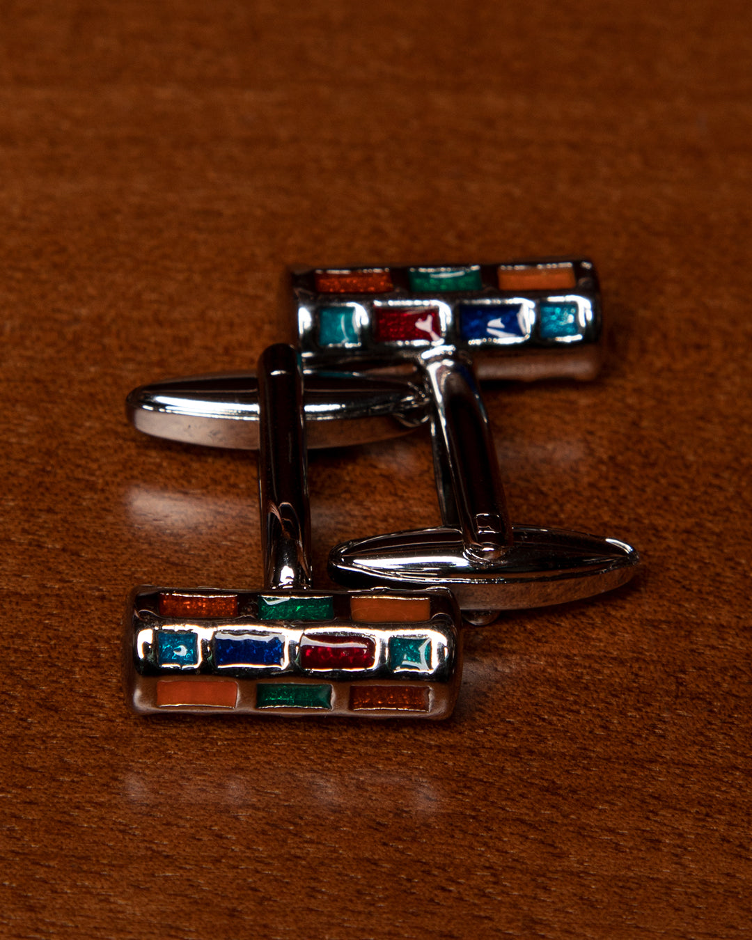 Gemelli Color Argento con Rettangoli Multicolori