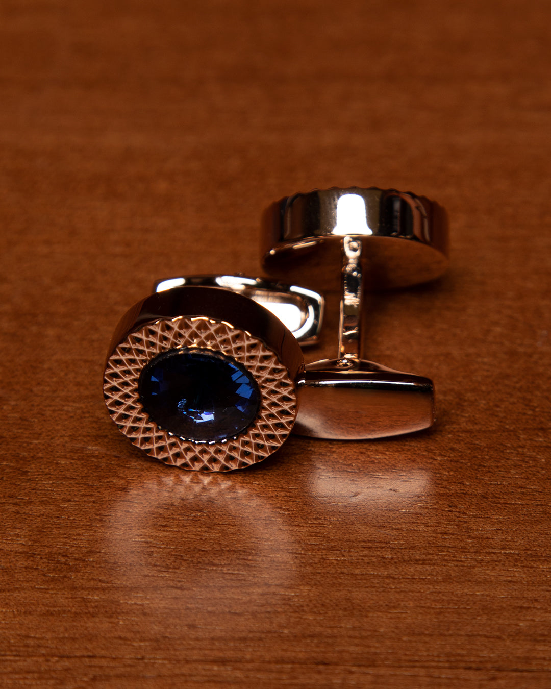 Gemelli Color Oro con Pietra Blu Incastonata